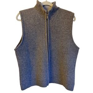 Eddie Bauer Lambswool Sweater Vest‎ Womens XL Full Zip Gray Lined Minimalist